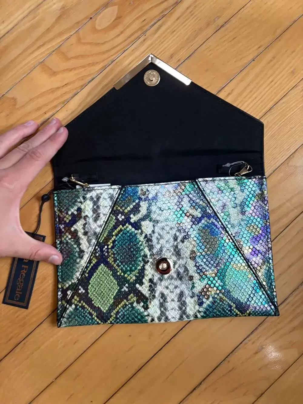 La Regale Iridescent Snakeskin Faux Leather Envelope Clutch